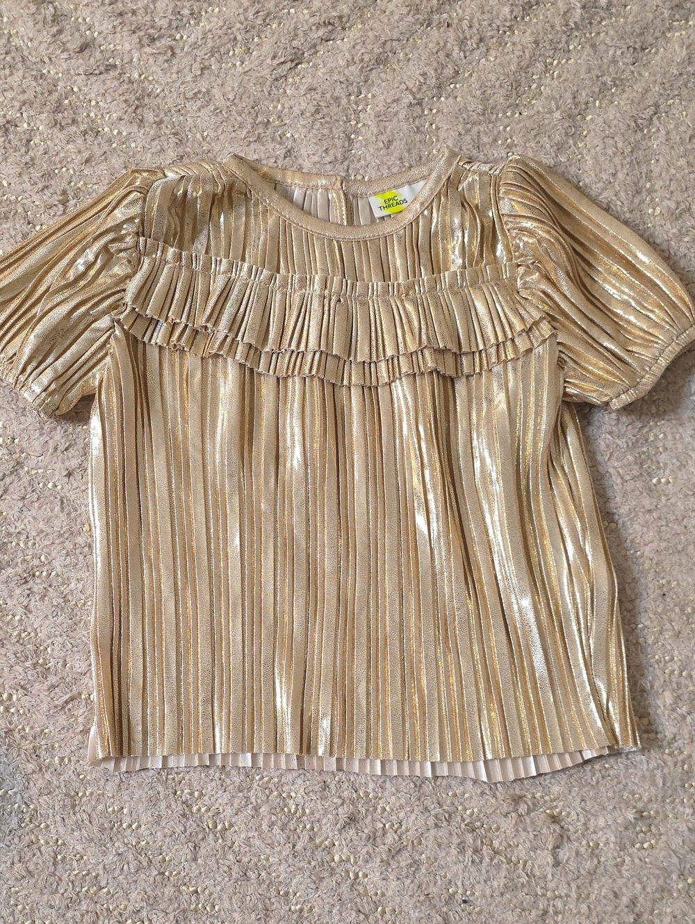 Epic Threads Metallic Gold Pleated Ruffle Top